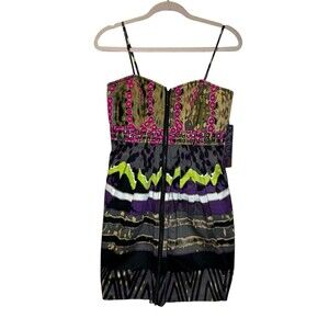 NWT Kouture by Kimora Women’s S Abstract Multicolor Sweetheart‎ Mini Zip Studded